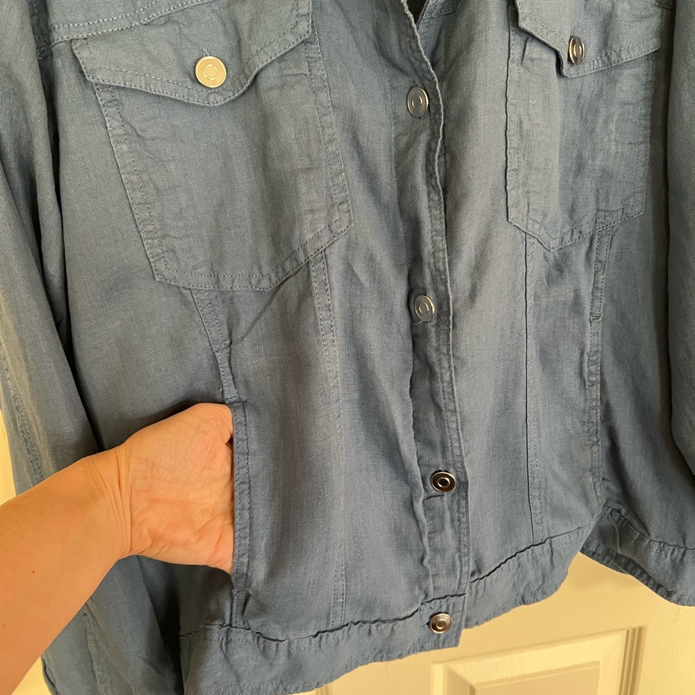 Jones & Co 100% Linen Jacket 3X Blue Lightweight Utility Button - Picture 4 of 9